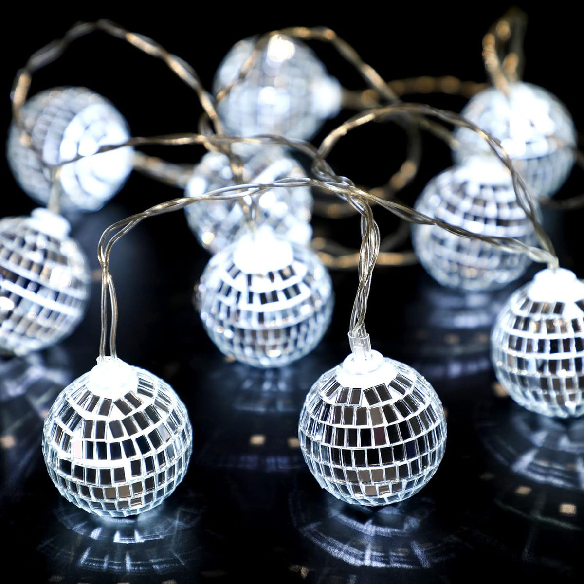 Zhanmai 30 LED Disco Ball String Lights Decor Lighted Mini Mirror Disco Balls Ornaments for 70s 80s