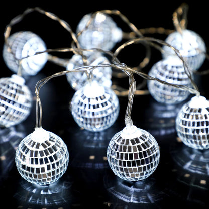 Zhanmai 30 LED Disco Ball String Lights Decor Lighted Mini Mirror Disco Balls Ornaments for 70s 80s