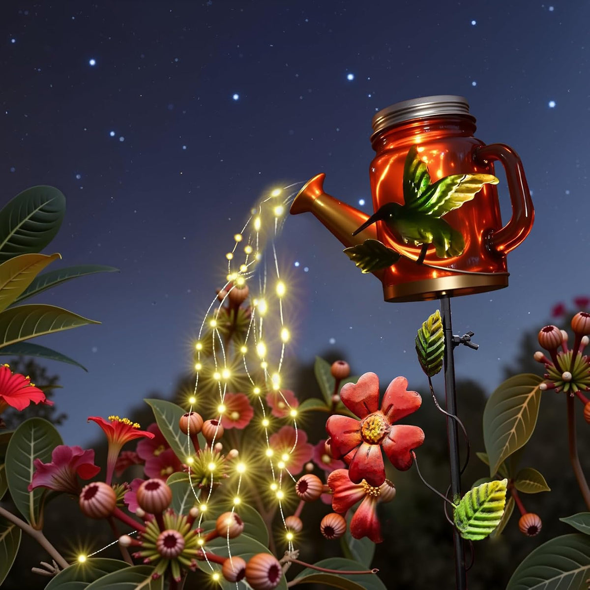 Solar Watering Can Light, Yard Outdoor Decor Lights, IP65 Waterproof, Hanging Hummingbird Garden