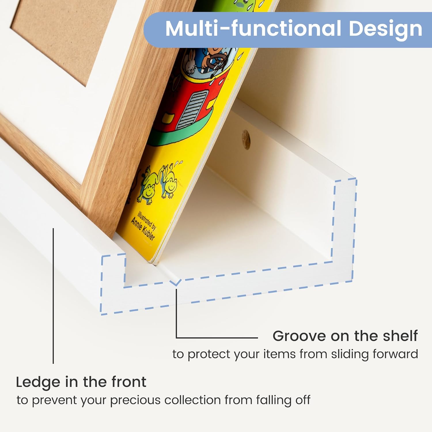 Picture Ledge Shelf for Wall, 56 inches Solid Pine Wood Nursery Book Shelves 3 Packs, Floating