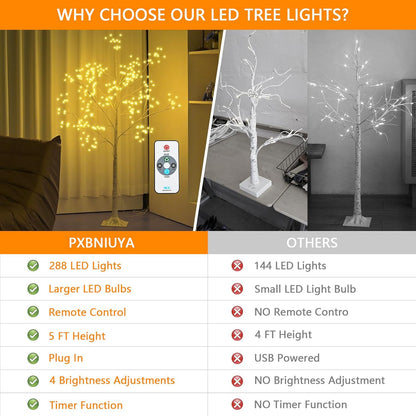 288 LED Birch Tree Lighted with Remote Control, Electric Plug in DIY Artificial Tree Lights, Fairy