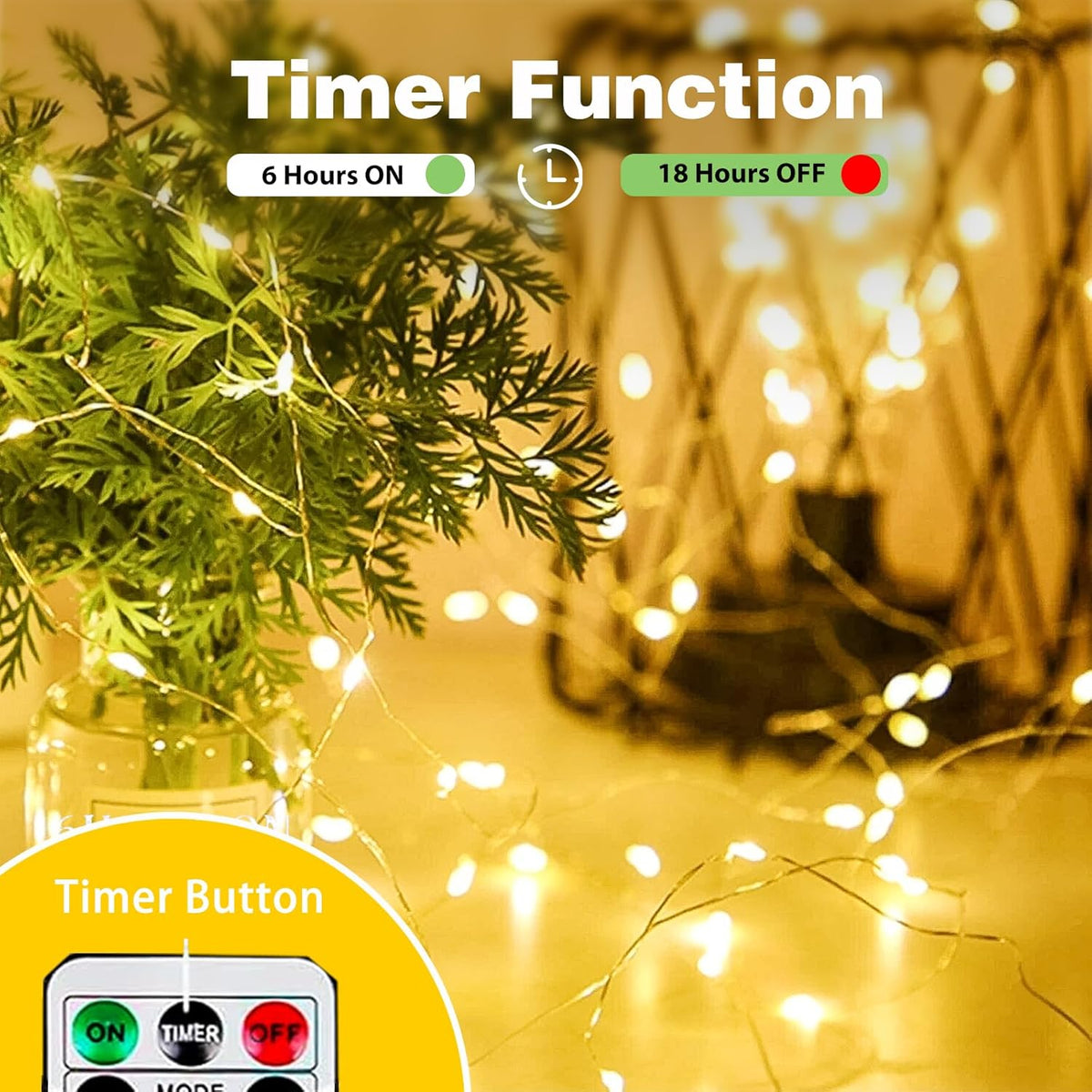 4-Pack Fairy Lights Battery Operated with Remote, Waterproof 33FT 100 LED Battery String Lights