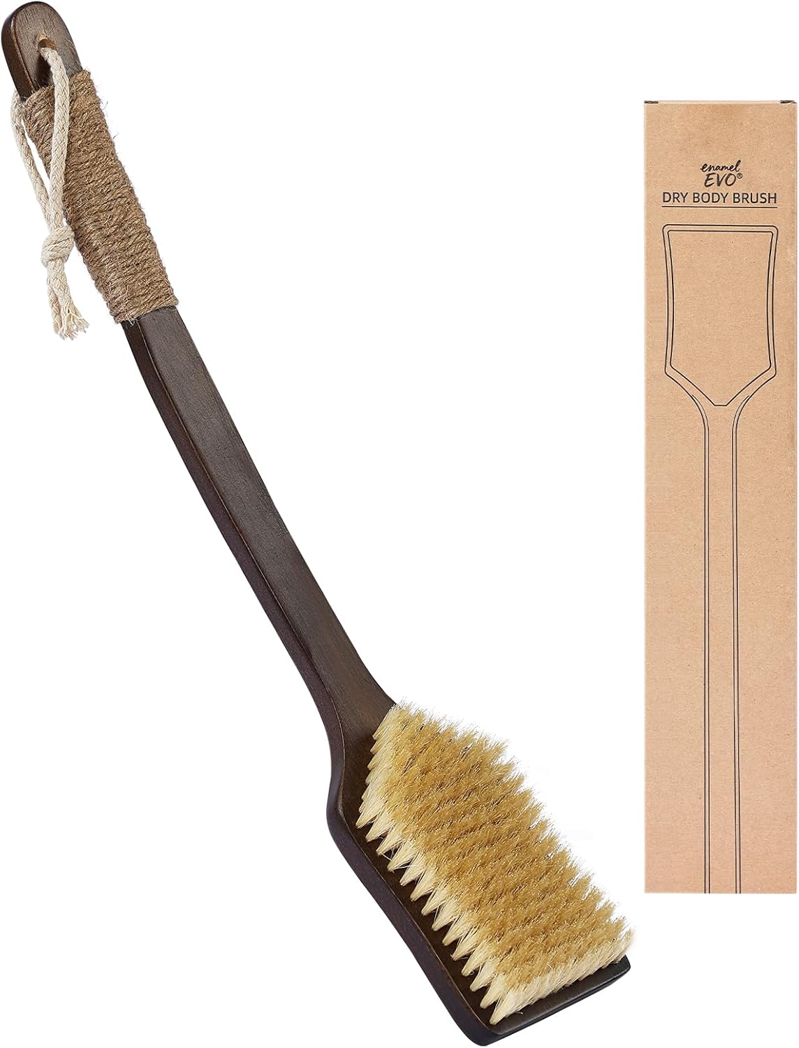 Back Scrubber Shower Brush,Dry Brushing Body Brush with 17.7 Inch Curved Long Handle, Natural