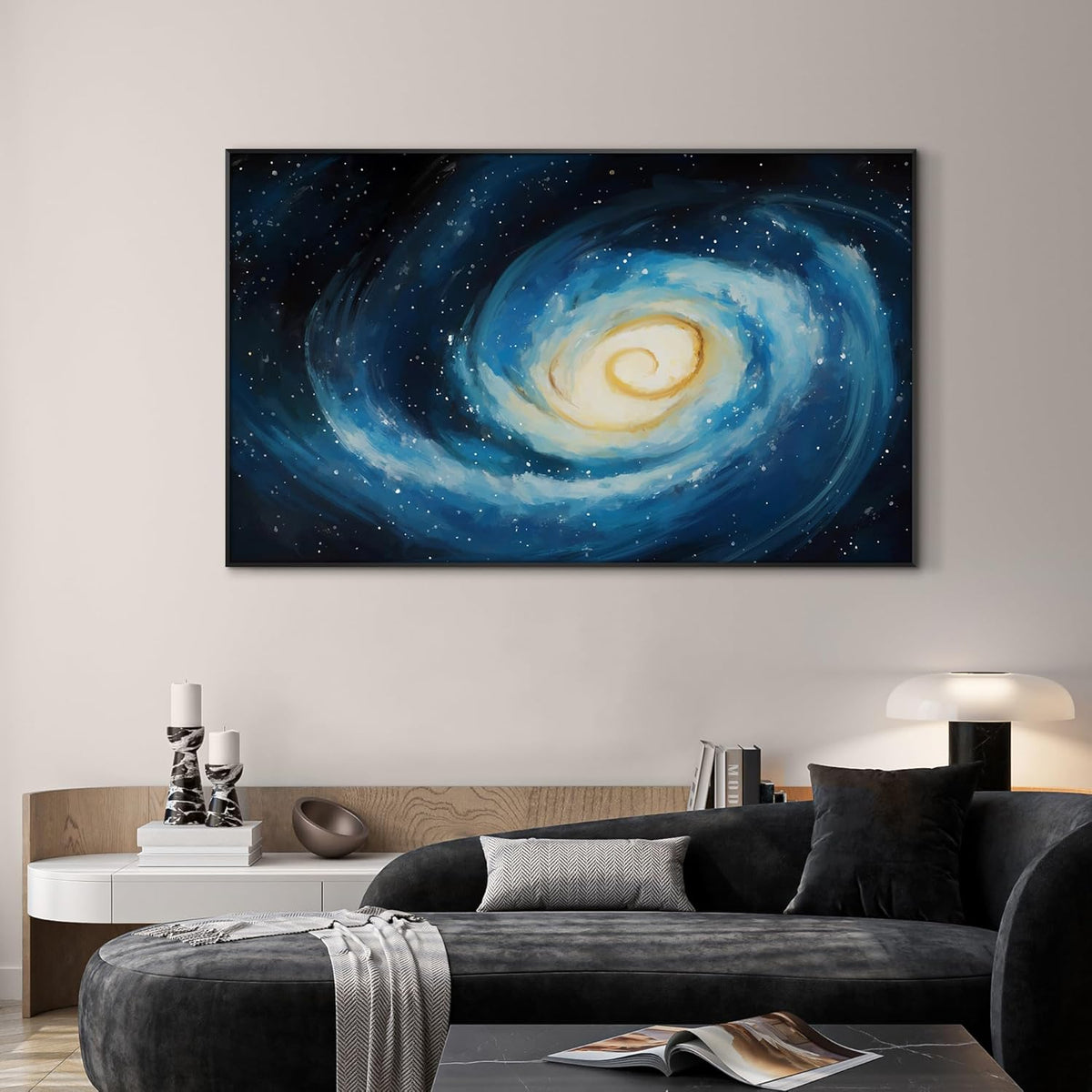 SIGNWIN 36"x60" Extra Large Framed Wall Art Spiral Galaxy Vivid Blue and Yellow Cosmic Space