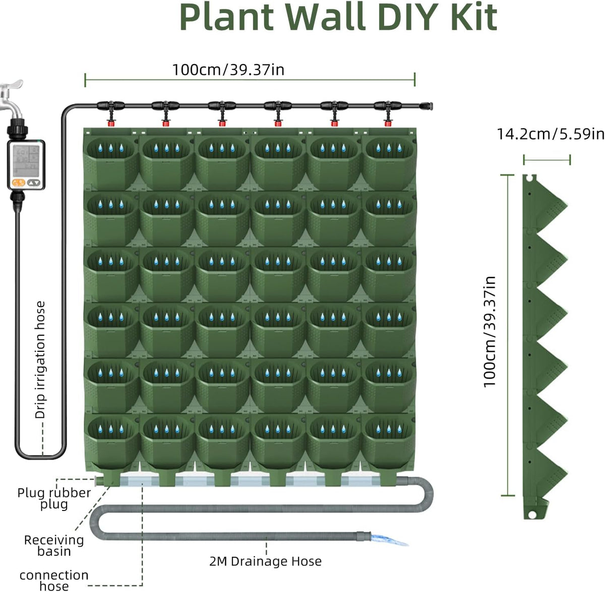 Self Watering Wall Mounted Vertical Planter, 36 Pots Wall Planter Indoor Vertical Living Green