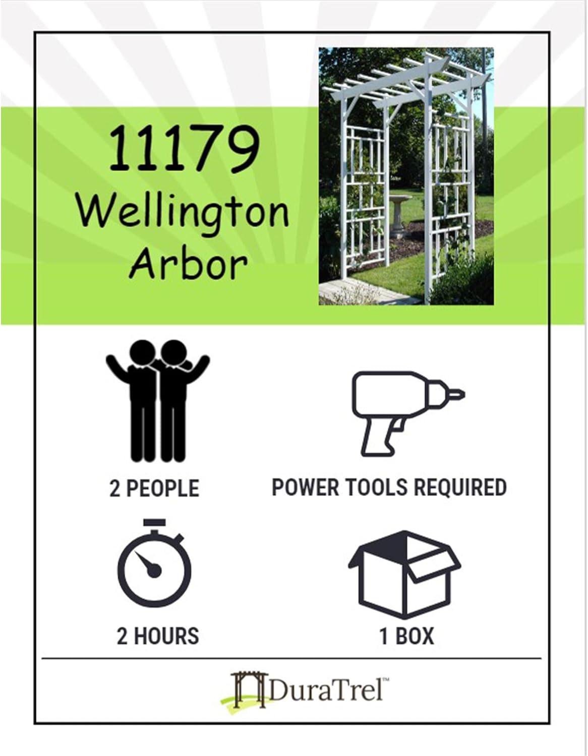 Dura-Trel Wellington Arbor, Vinyl Garden Archway for Outdoors, White, 72" x 85" - Backyard