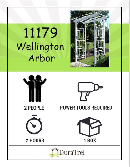 Dura-Trel Wellington Arbor, Vinyl Garden Archway for Outdoors, White, 72" x 85" - Backyard