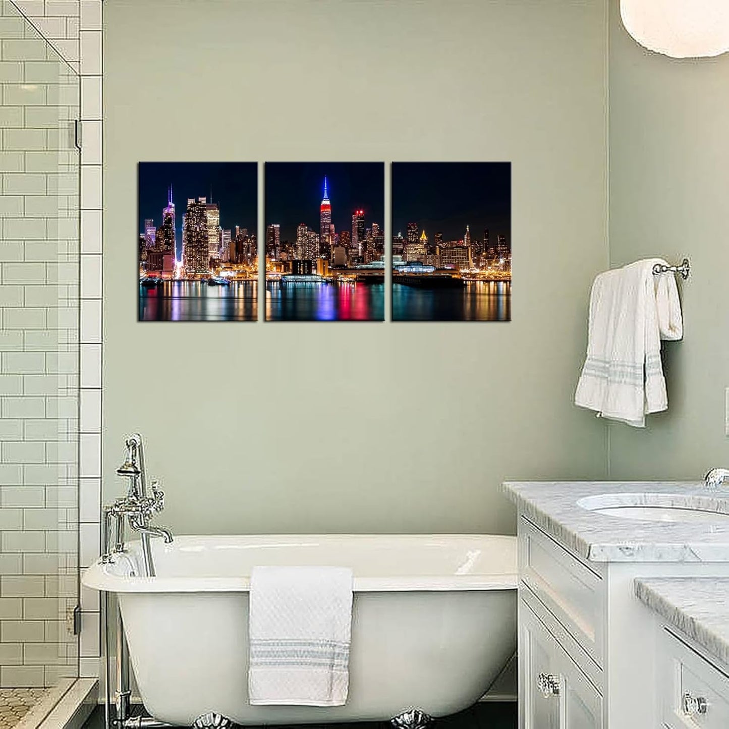 Biuteawal New York City Canvas Wall Art Manhattan Skyline Night View Picture Painting Modern Giclee