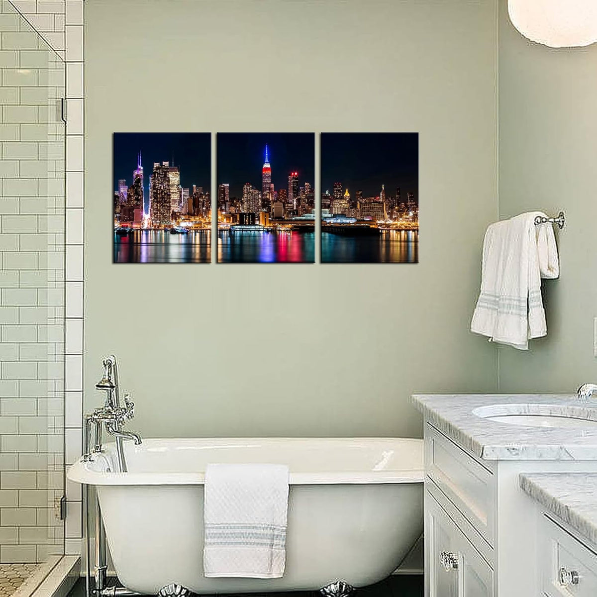 Biuteawal New York City Canvas Wall Art Manhattan Skyline Night View Picture Painting Modern Giclee