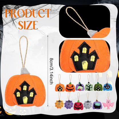 12 Pcs Halloween Felt Ornaments Spooky Pumpkin 3D Hanging Ornaments 3.15 Inch Spider Web Bat Tree