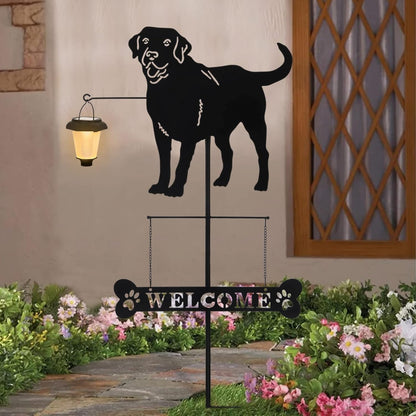 BAYN Solar Labrador Silhouette Dog Breed Welcome Sign with a Lantern Outdoor Decorative Garden