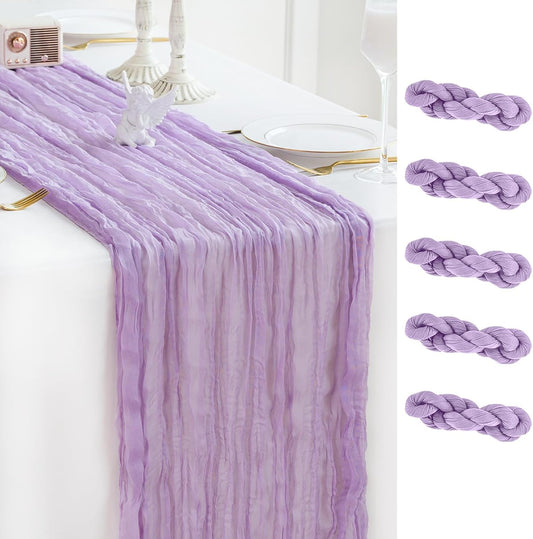 Sioloc 5 Pack Lilac Purple Lavender Cheesecloth Table Runner Fall Autumn Decor for Home 10ft Table