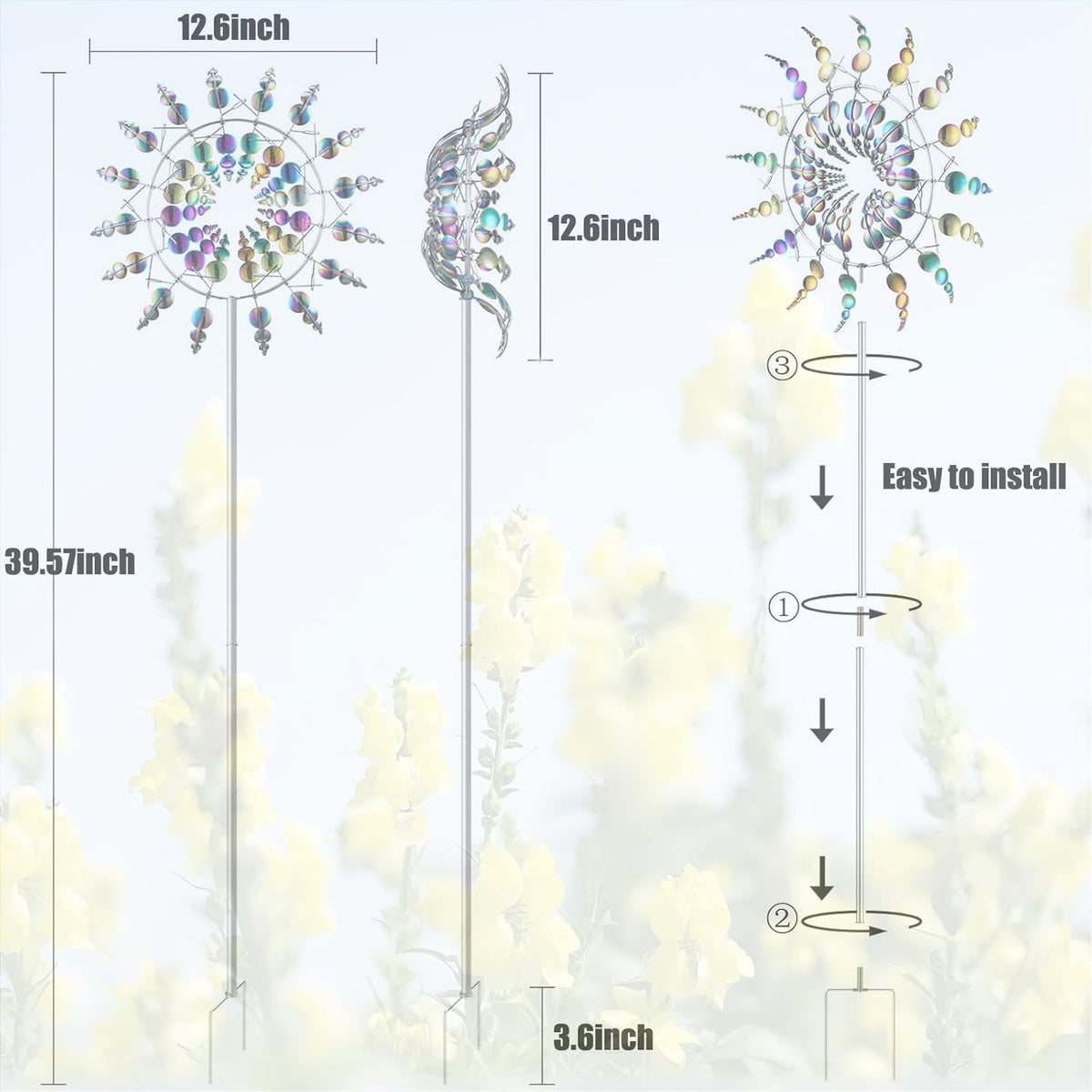 Unique and Magical Metal Windmill, 2Pcs Wind Spinners, 3D Wind Powered Kinetic Sculpture, Stainless