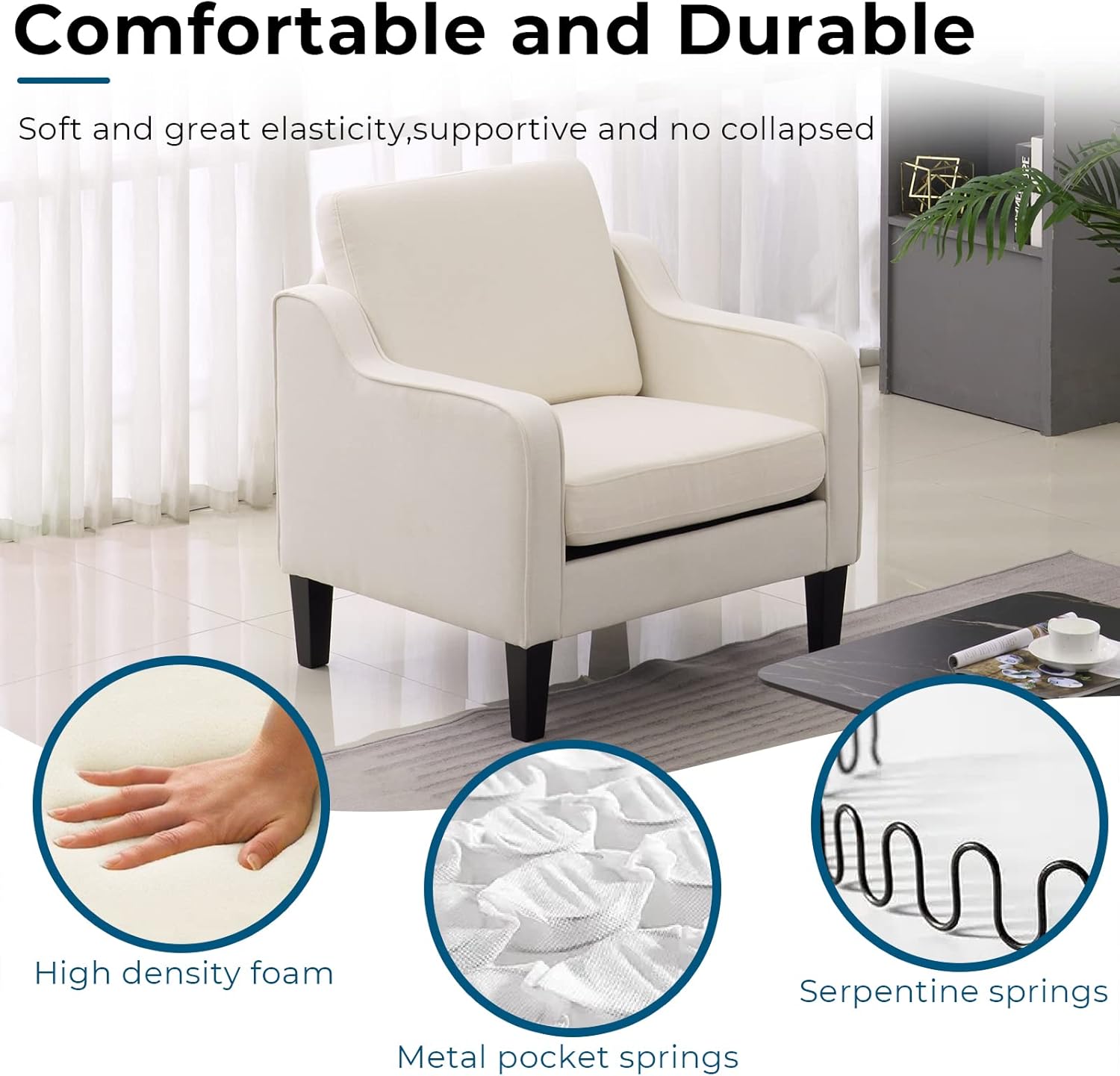 VINGLI Modern Accent Chairs Set of 2, Beige Living Room Chairs Comfy Armchair for Bedroom