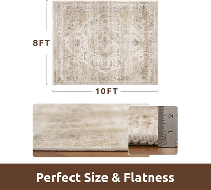 AMOAMI-Area Rug 9X12 Rugs for Living Room-Vintage Soft Beige Rugs for Bedroom-Non Slip