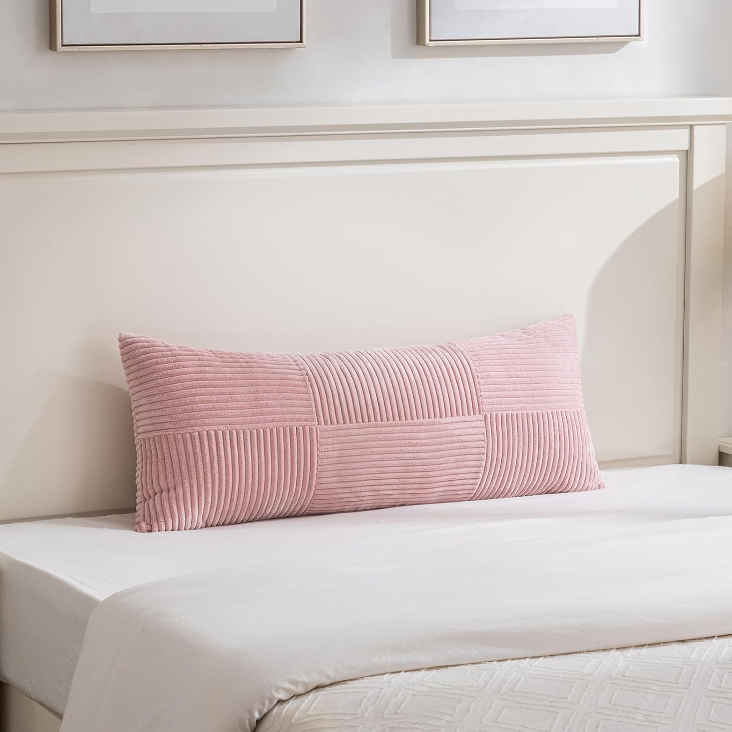 Fancy Homi Set of 2 Blush Pink Boho Long Lumbar Body Decorative Throw Pillow Cover 14x36 Inch for