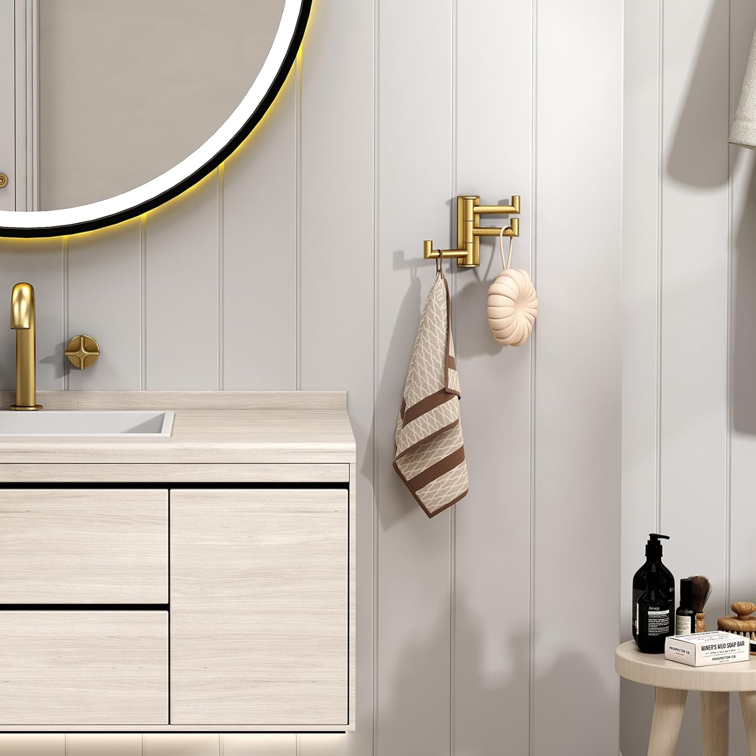 Angle Simple 3 Arms Towel Hook Brushed Gold, 304 Stainless Steel Swivel Triple Towel Holder