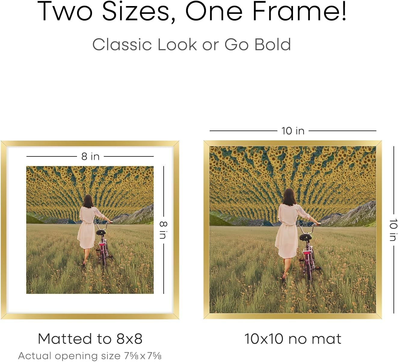 Homeforia Square 10x10 Gold Frame, High End Metal 10 by 10 Picture Frames with Mat 8 x 8, 10by10