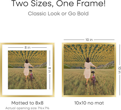 Homeforia Square 10x10 Gold Frame, High End Metal 10 by 10 Picture Frames with Mat 8 x 8, 10by10