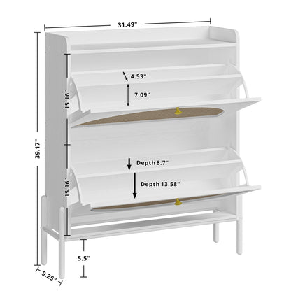 IRONCK Rattan Shoe Cabinet Storage with 2 Flip Drawers, White