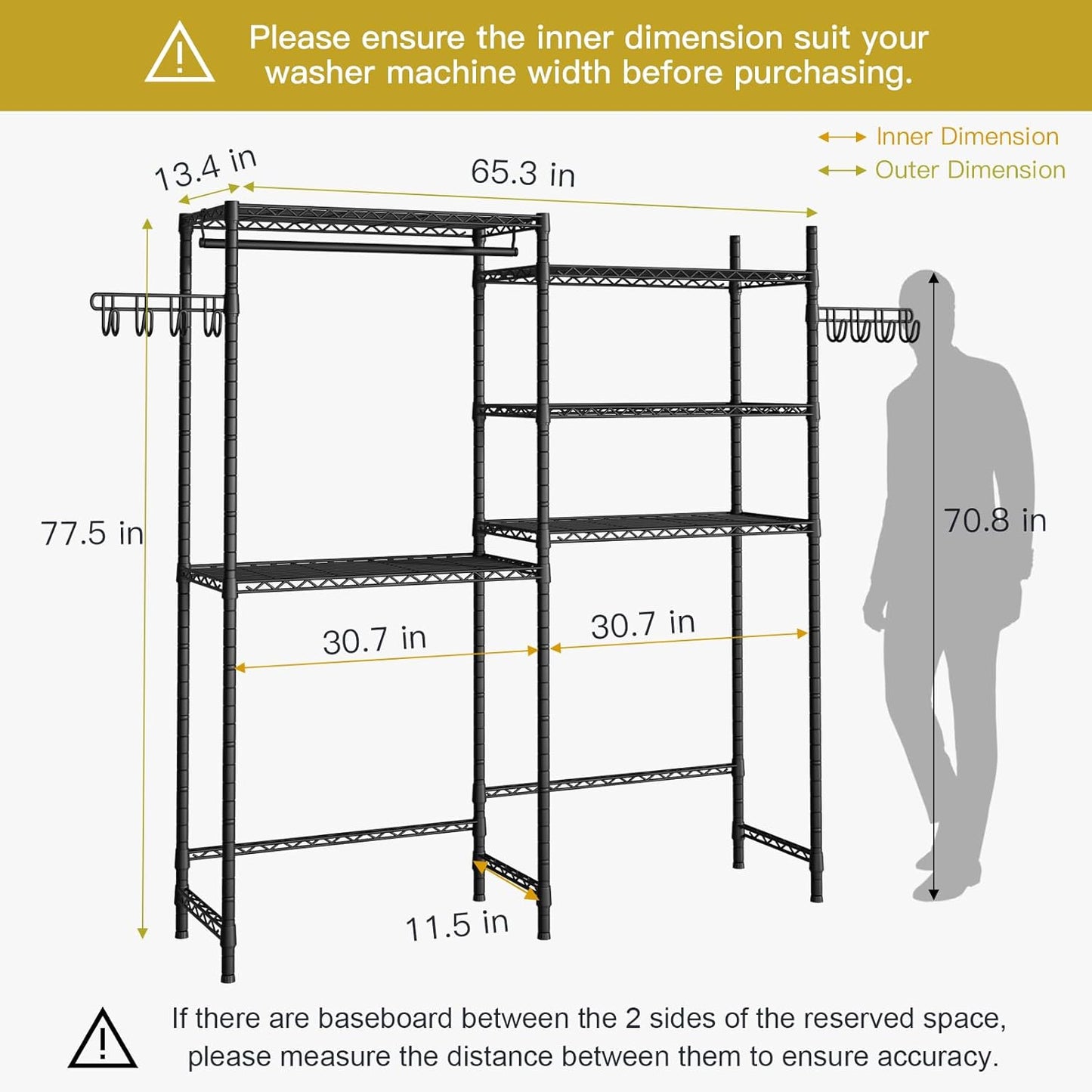 Ulif 65.3" W x 13.4" D x 77.5" H Clothes Drying Rack, 5 Tiers Over Washer and Dryer Laundry Room