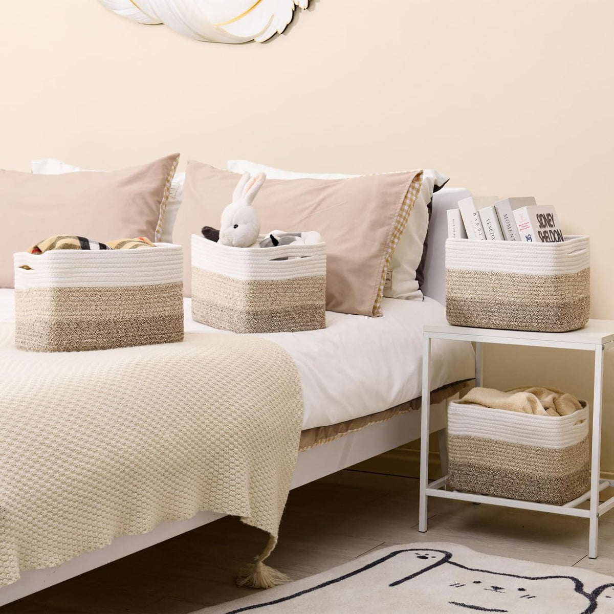 Shelf Baskets for Organizing, Storage Baskets for Shelves, Woven Baskets for Storage, Cotton Rope