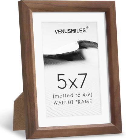 5x7 Picture Frame Natural Solid Walnut Photo Frames with 4x6 Removable Mat Wall Hanging Large