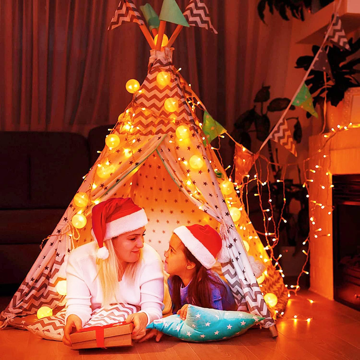 JMEXSUSS Connectable 33ft Halloween Lights Indoor, 100 LED Clear Wire Orange Lights for Halloween