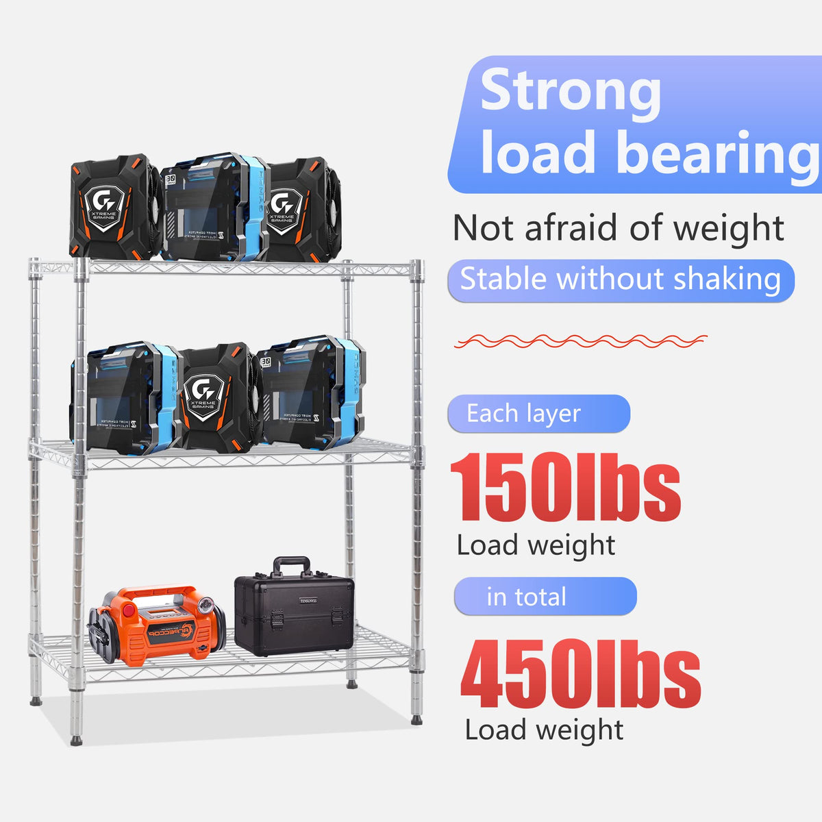 FDW 3 Tier Wire Shelving Units Metal Storage Rack 23L x 13W x 30H Adjustable Pantry Shelves NSF