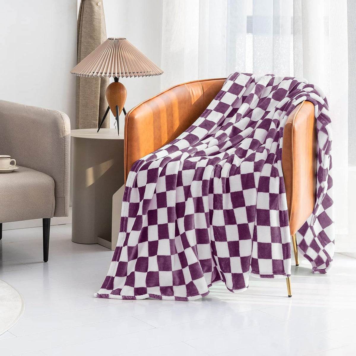 LOMAO Throw Blankets Flannel Blanket with Checkerboard Grid Pattern Soft Throw Blanket for Couch