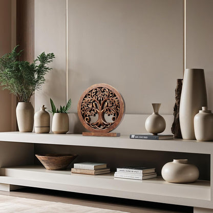 Decozen Solid Wood Tree of Life Sculpture - Home Decor, Living Room, Boho, Shelf, Coffee Table