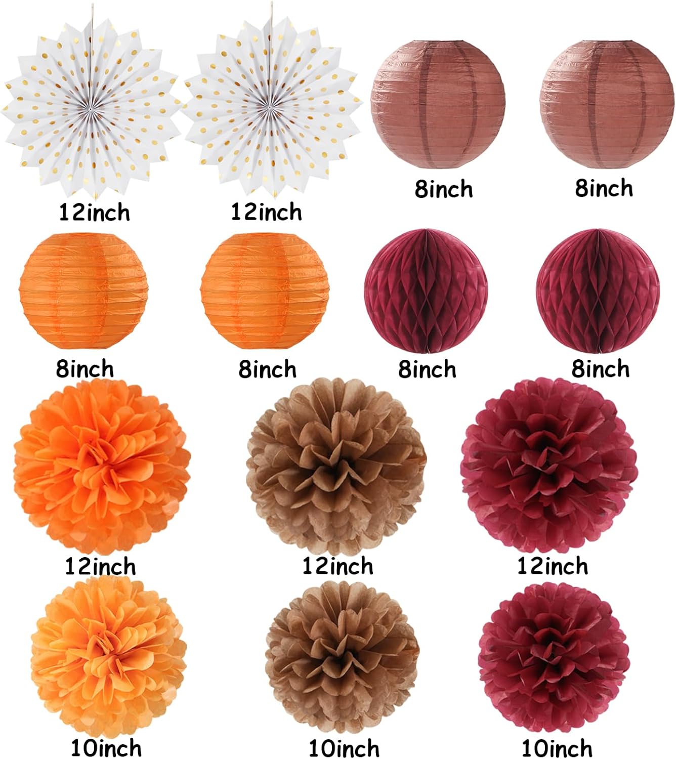 Fall Boho Baby-Shower Party-Decorations Streamers-Lanterns - 14pc Autumn Harvest Brown Orange