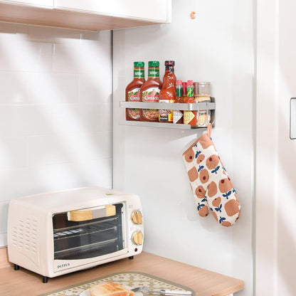Magnetic Spice Rack for Refrigerator Spice Organizer, Strong Magnetic Shelf with 2 Removable Hooks