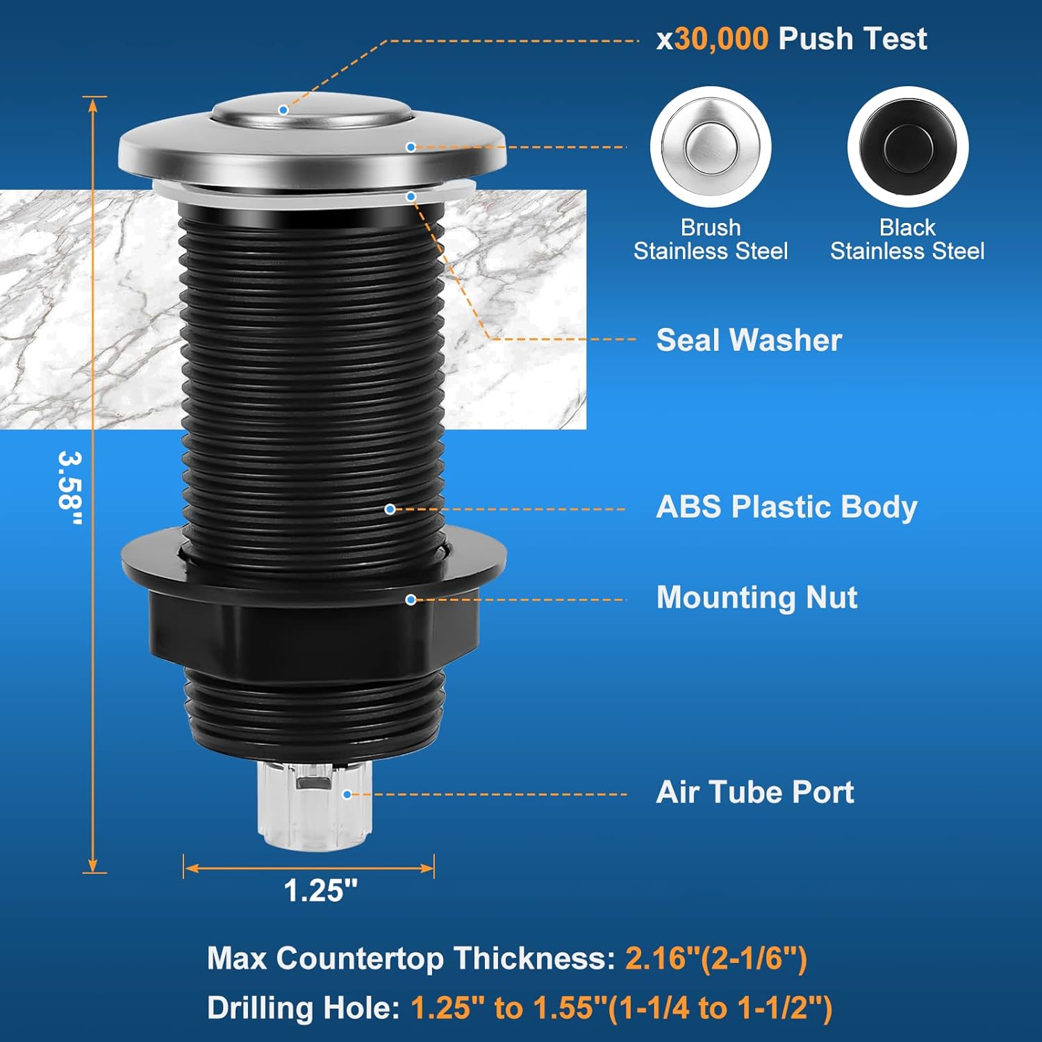 Dual Outlet Garbage Disposal Air Switch Kit, UL Listed Sink Top Air Switch for Food Waste Disposal