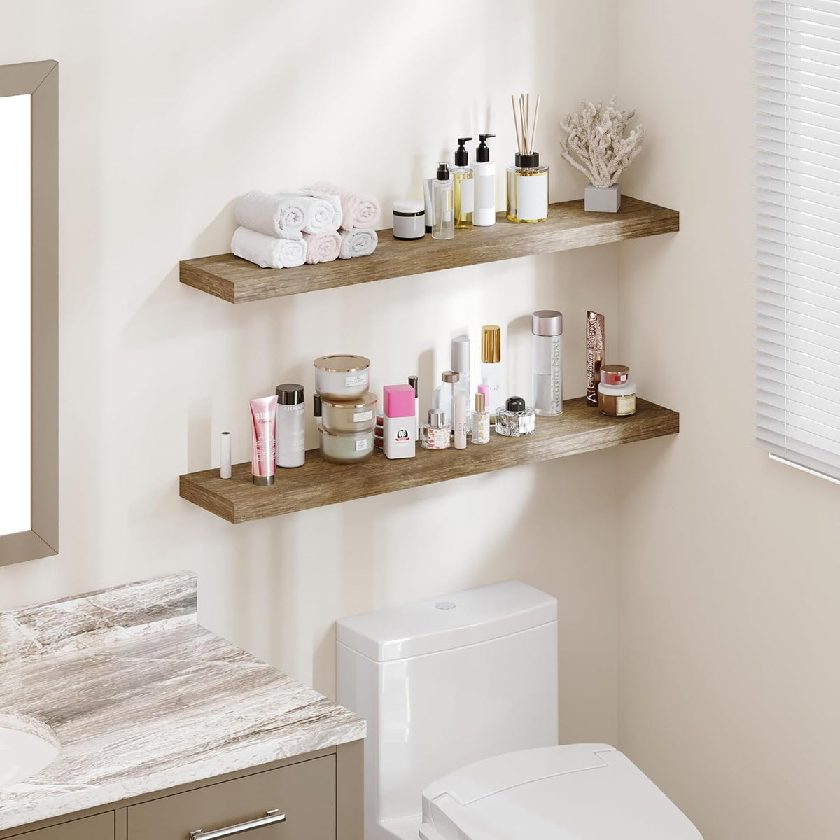 BAMEOS Floating Shelves,40 in W x 8in D Wall Mounted Wooden Shelves with Invisible Brackets Set of