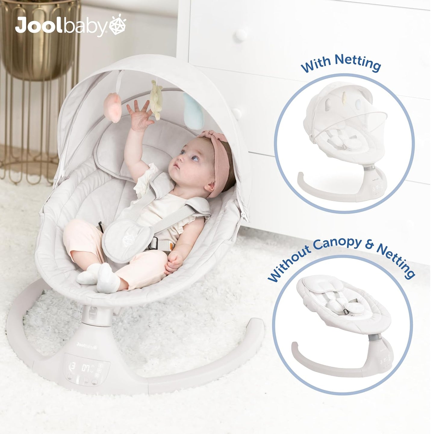 Jool Baby Nova Swing for Newborns - Electric Motorized Infant Swing, Bluetooth Music, 10 Preset