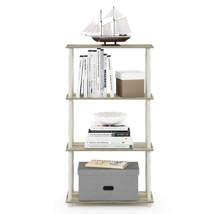 Furinno Turn-N-Tube 4-Tier Multipurpose Shelf Display Rack, Classic Tubes, Sonoma Oak/White