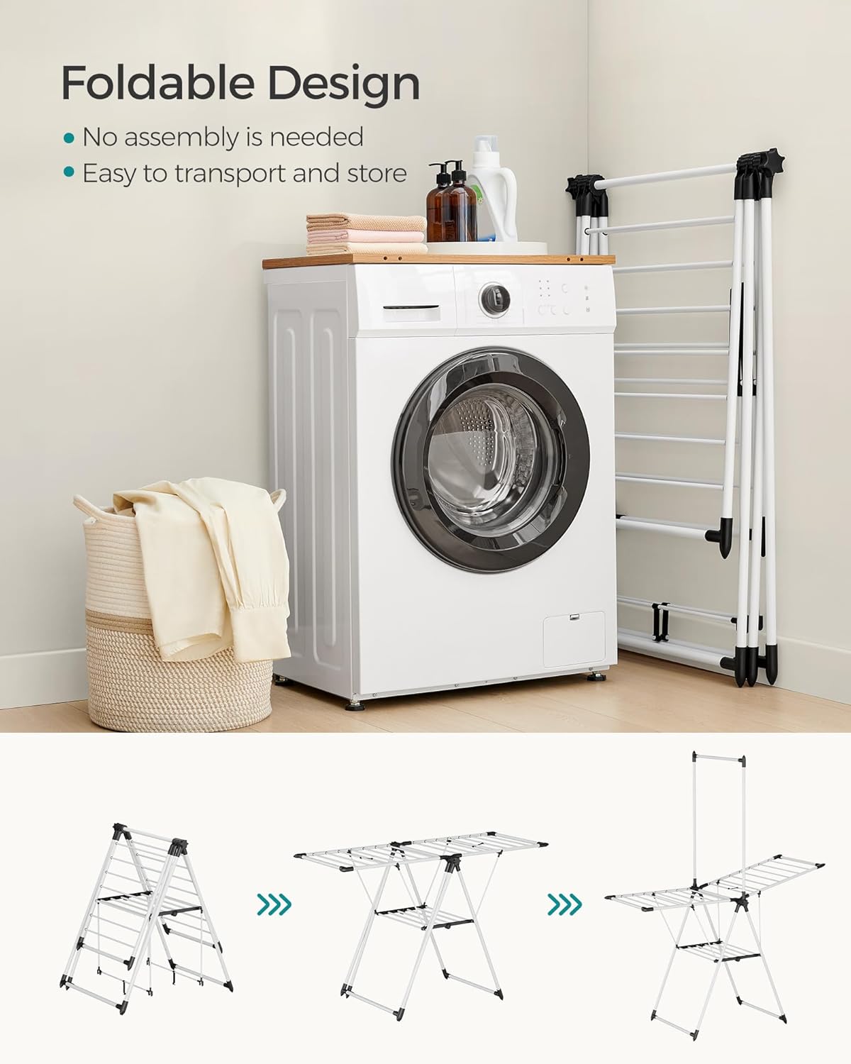 SONGMICS Clothes Drying Rack, Foldable 2-Level Laundry Drying Rack, Free-Standing Airer, 1