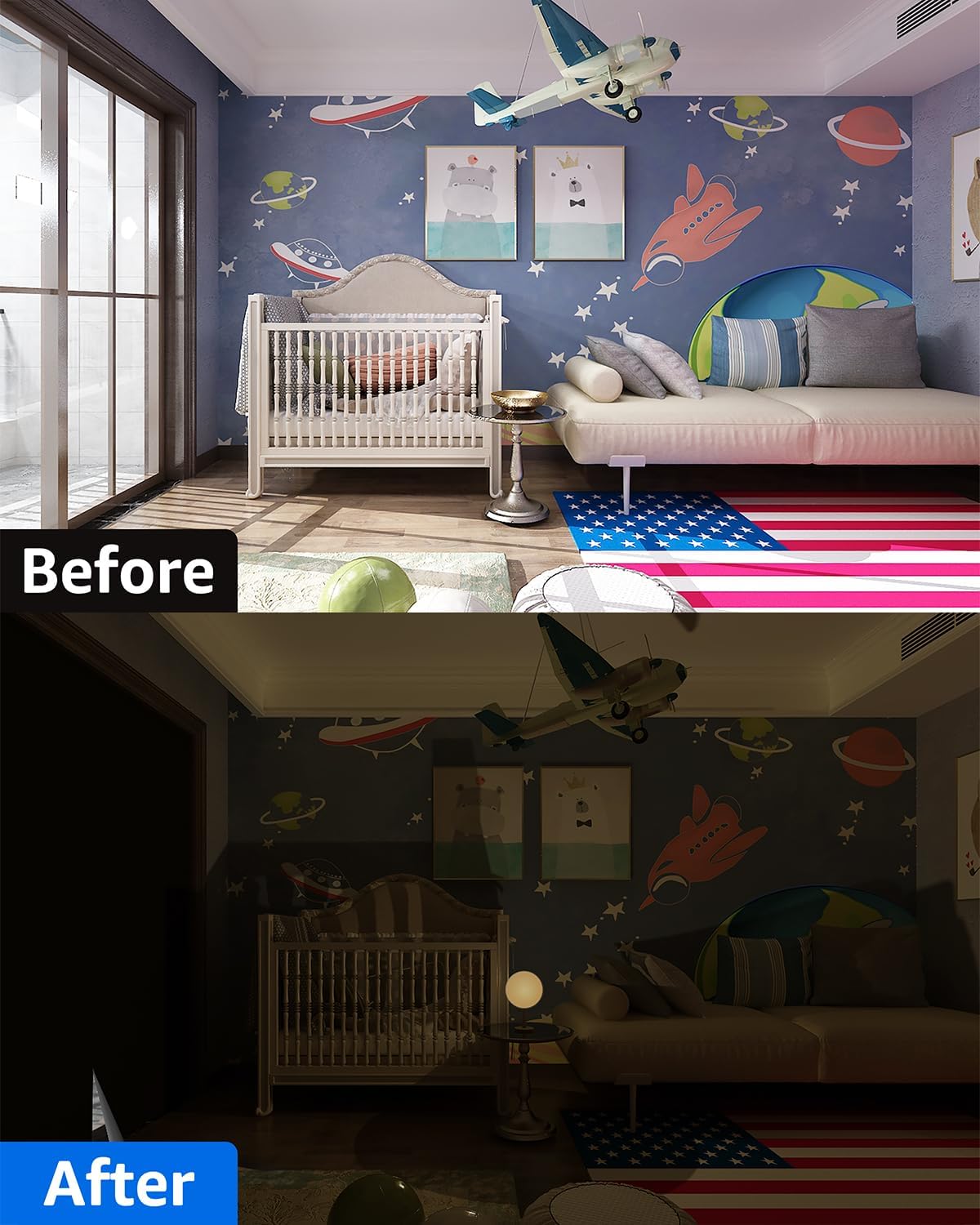Sumobaby Blackout Curtains for Bedroom Portable 75"x57",No Drill Black Out Shades with Upgraded