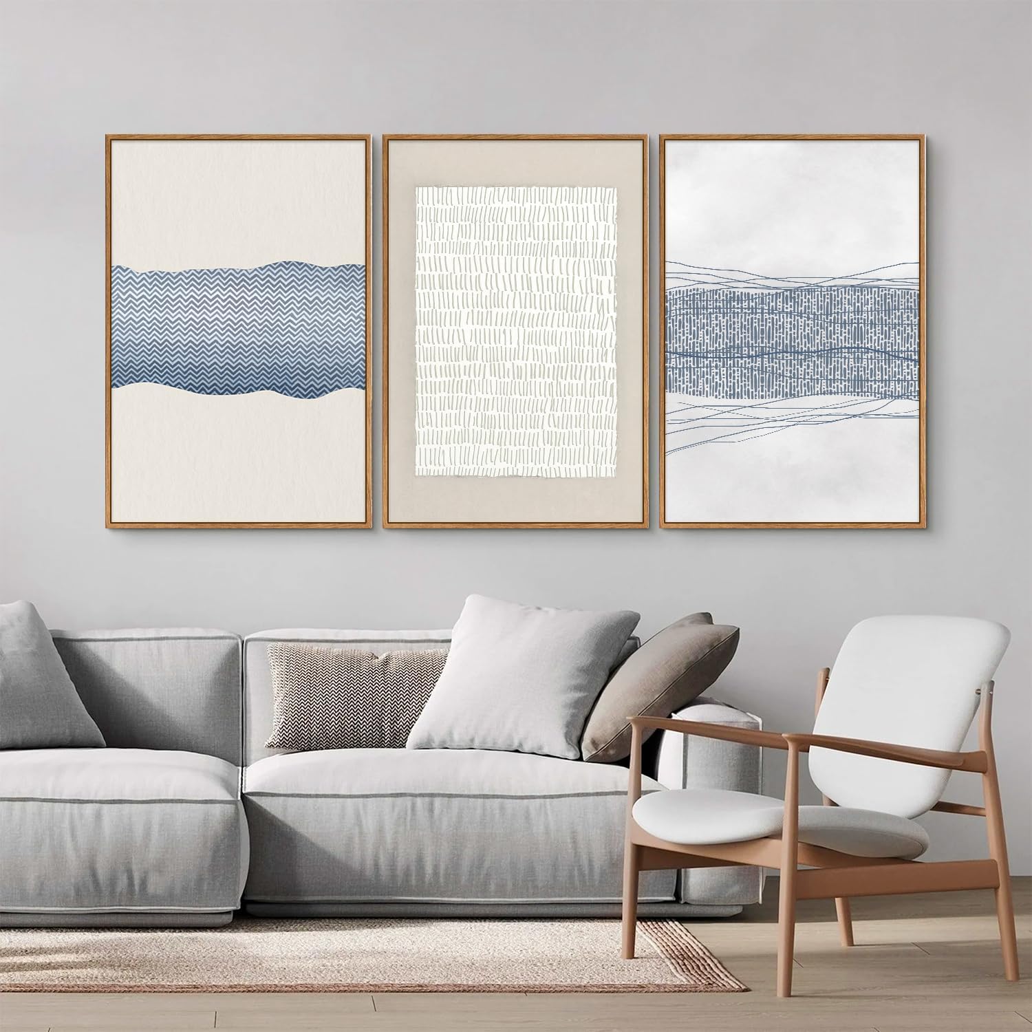 SIGNINART Large Abstract Framed Canvas Wall Art Set of 3, Minimalist Boho Line Art Prints, Modern