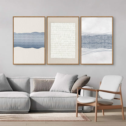 SIGNINART Large Abstract Framed Canvas Wall Art Set of 3, Minimalist Boho Line Art Prints, Modern