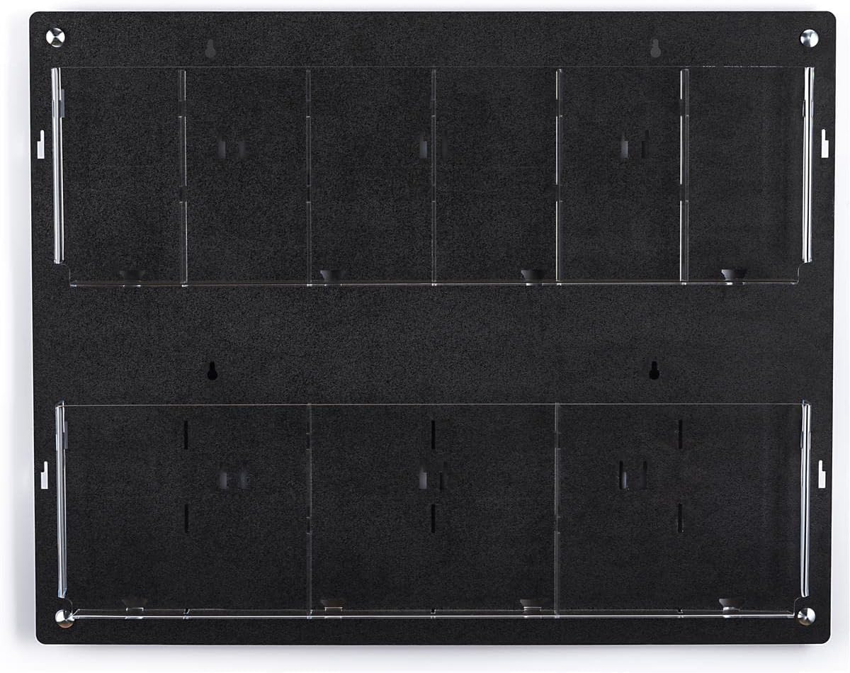 Displays2go Tiered Brochure Rack for Wall, 6-12 Adjustable Pockets, Frameless Acrylic - Black