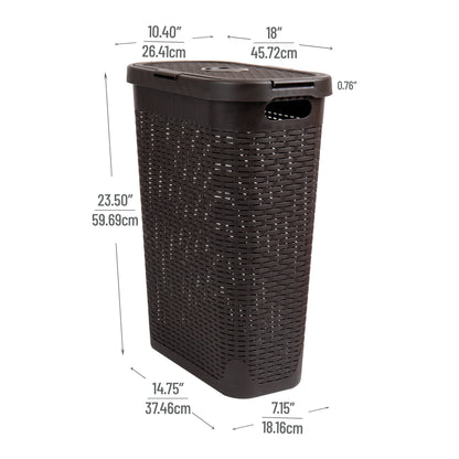 Mind Reader Slim Laundry Hamper with Lid, 40L Clothes Basket, Narrow Tapered Design with Ventilated