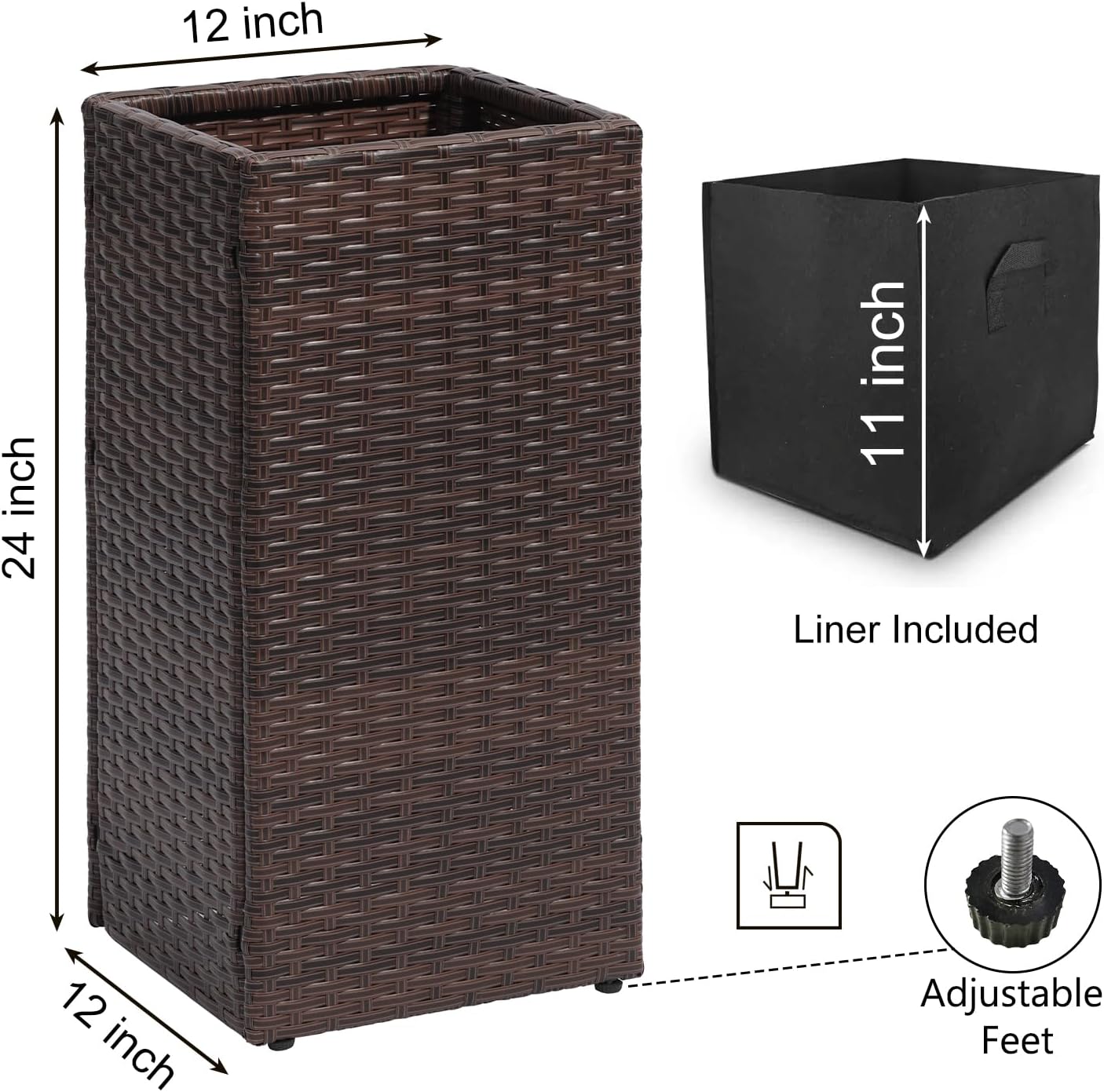 SUNNYPARK 2 Pack Tall Planters for Outdoor Plants Rattan Modern Tall Square Planter Box with
