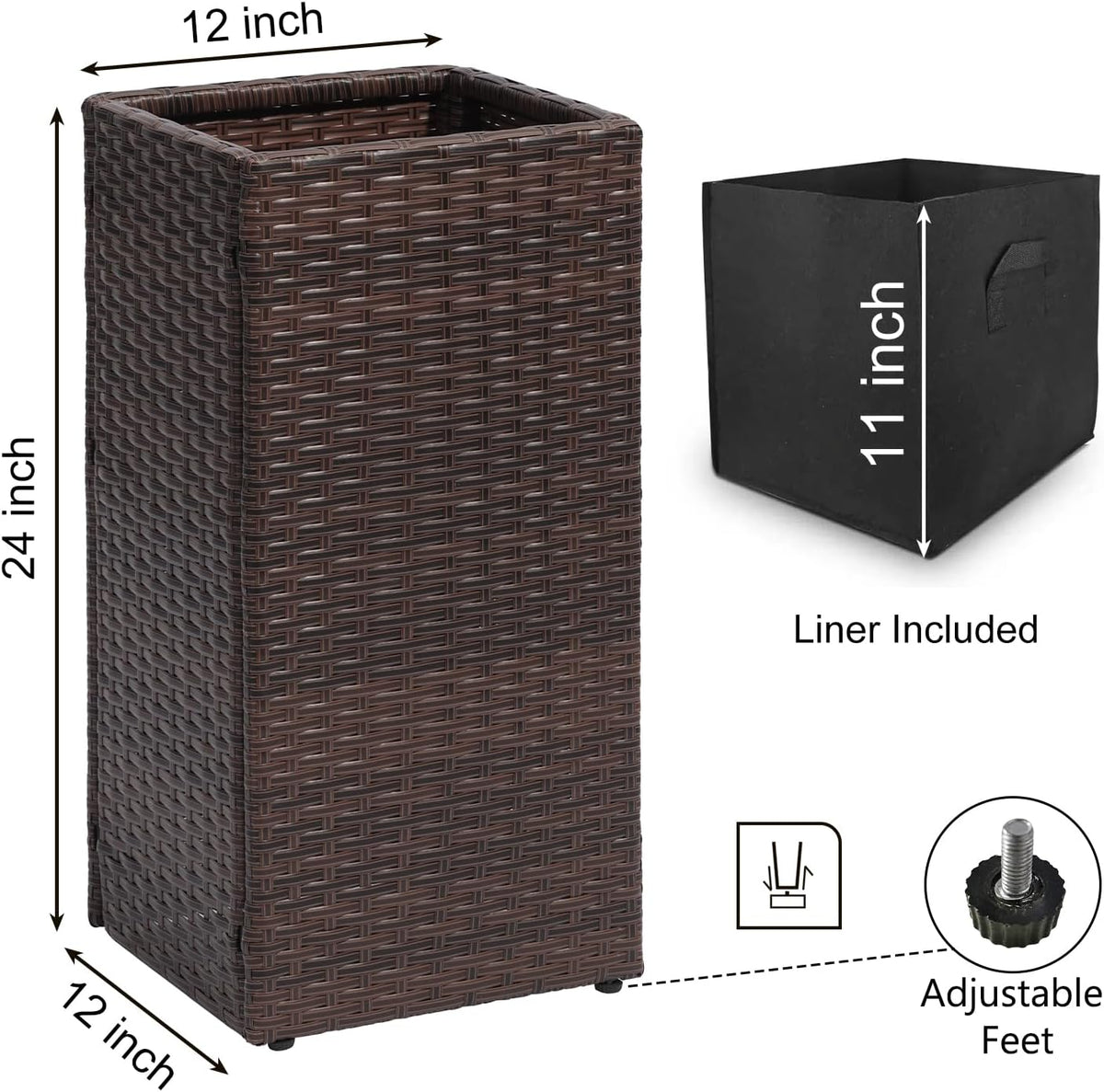 SUNNYPARK 2 Pack Tall Planters for Outdoor Plants Rattan Modern Tall Square Planter Box with