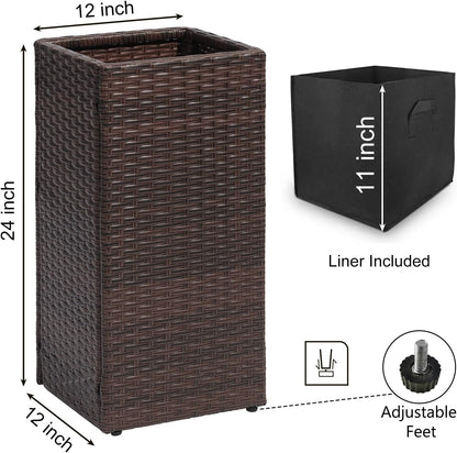 SUNNYPARK 2 Pack Tall Planters for Outdoor Plants Rattan Modern Tall Square Planter Box with