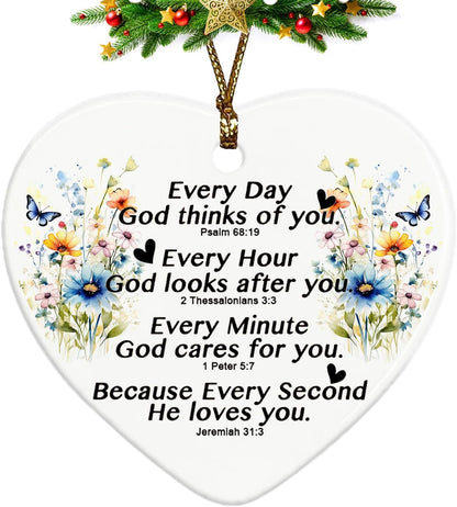 Inspirational Christian Gifts for Women Girls, Bible Verses Floral Ceramic Christmas Ornament