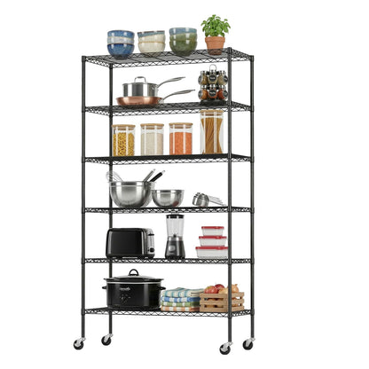 BestOffice | 6-Tier Wire Shelf with Wheels | 18" x 45" x 82" | Black