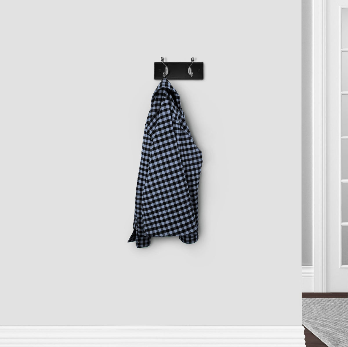 kieragrace Connor Coat Rack with 2 Brushed Nickel Hooks, 12-Inch, Black