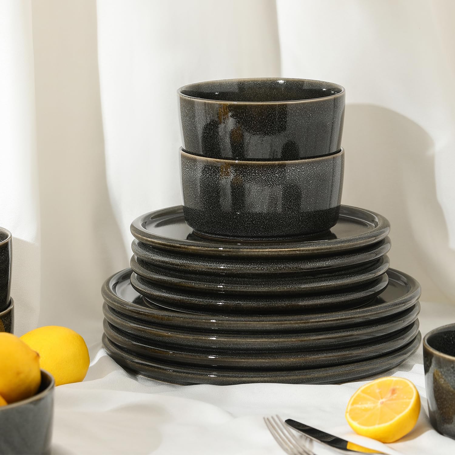 Stone Lain Eden 12-Piece Dinnerware Set Stoneware, Plates and Bowls Set, Dishwasher and Microwave